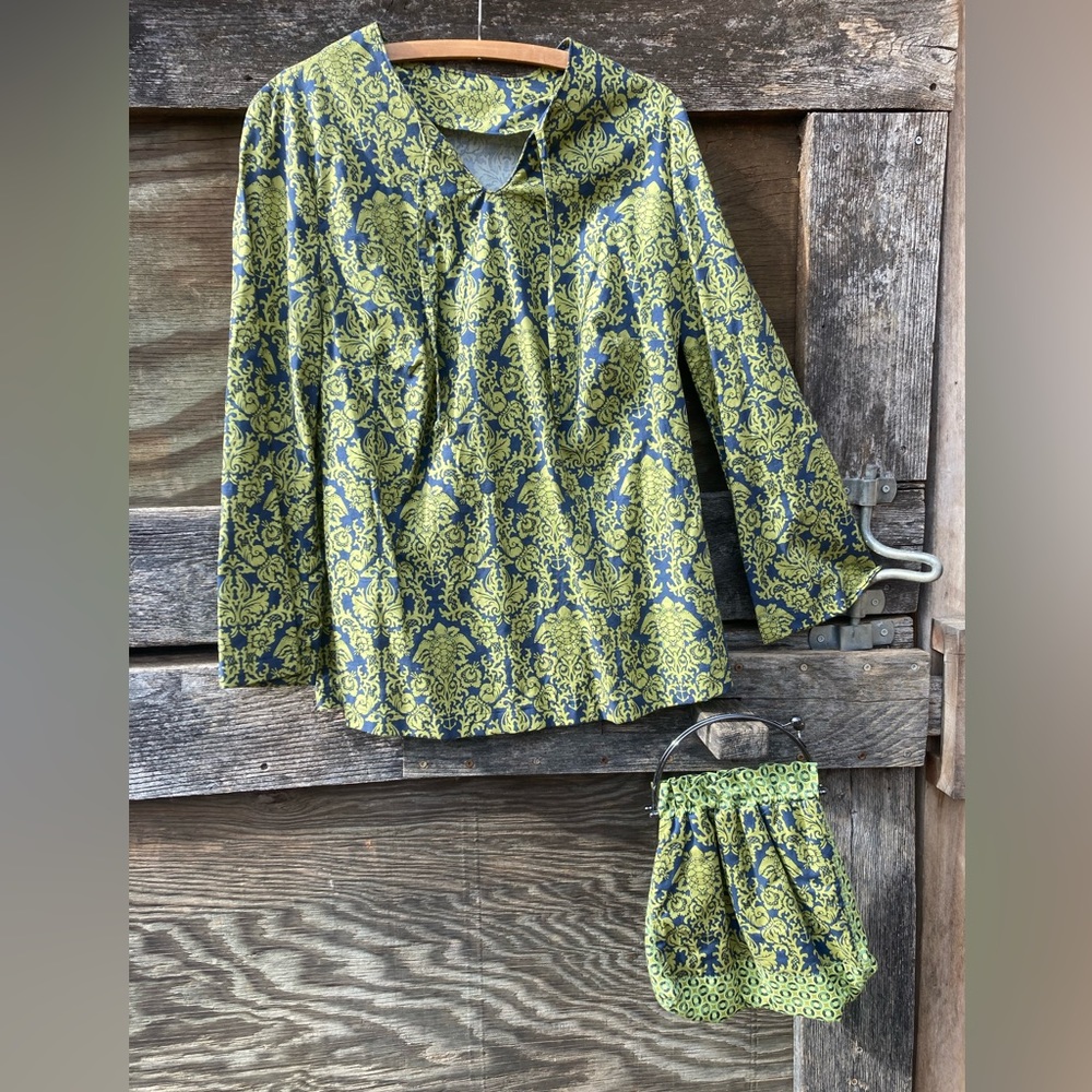 🪸Original Design/Homemade🪸 Ocean Life Pattern Blouse w/ Matching Quilted Purse